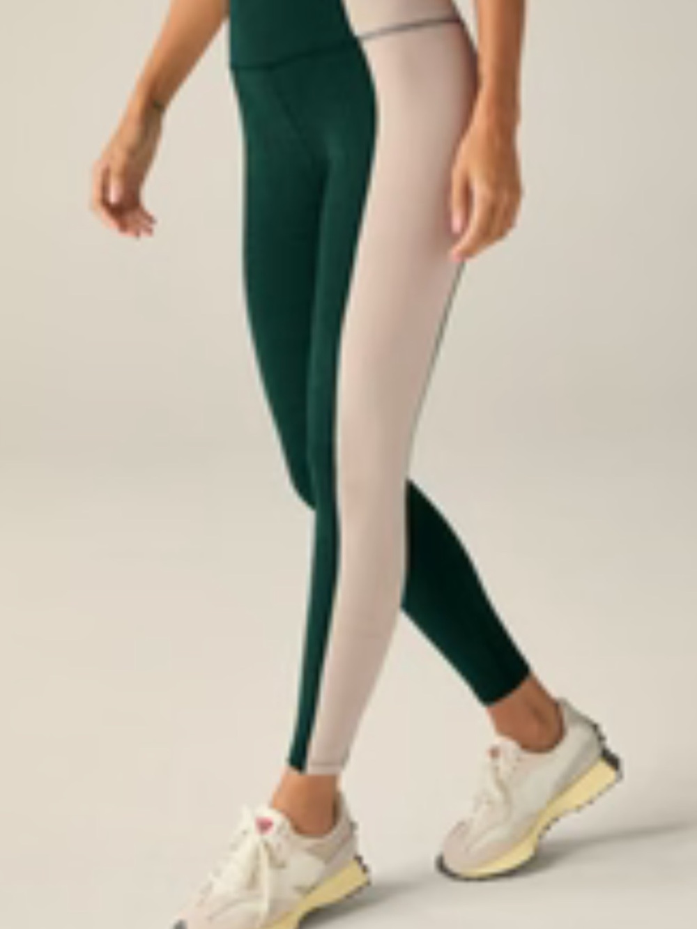 Beyond Yoga Dark Green and Cream Colorblock Leggings